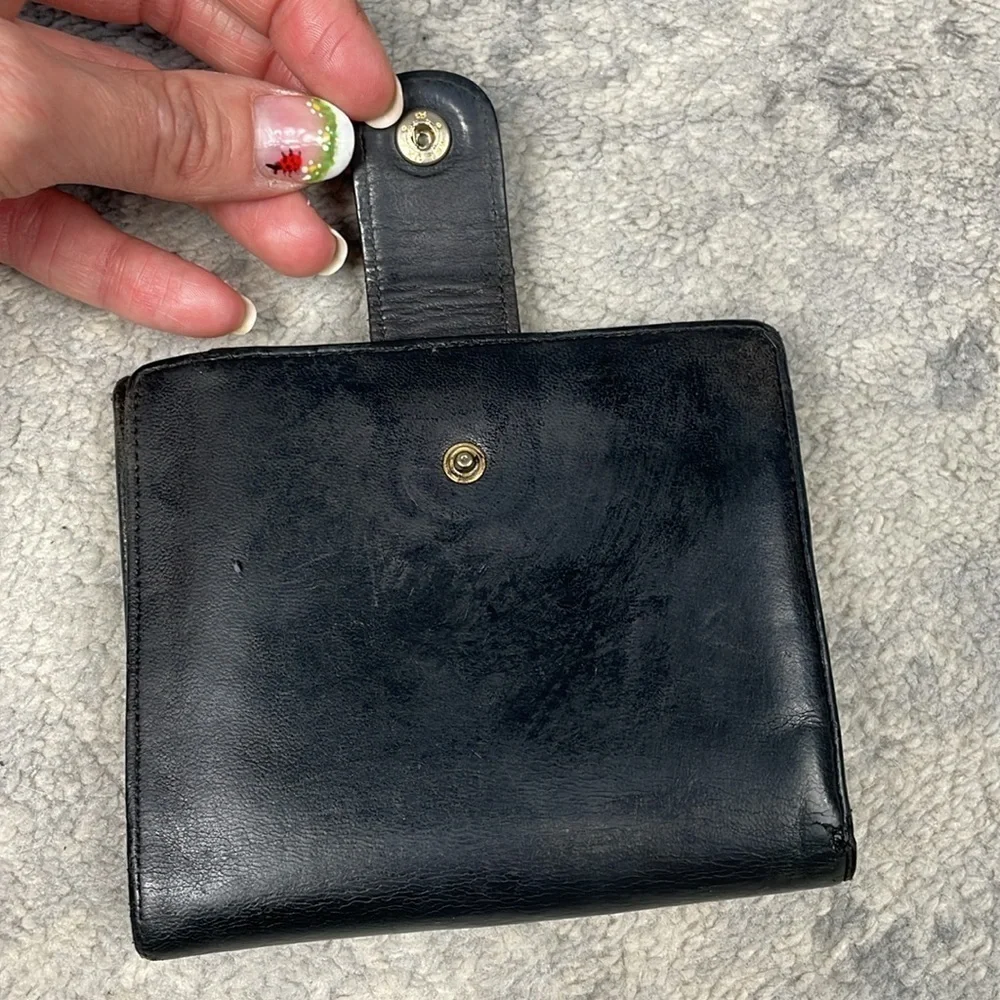 Chanel Black Leather Compact Double Snap Wallet Interlocking CC